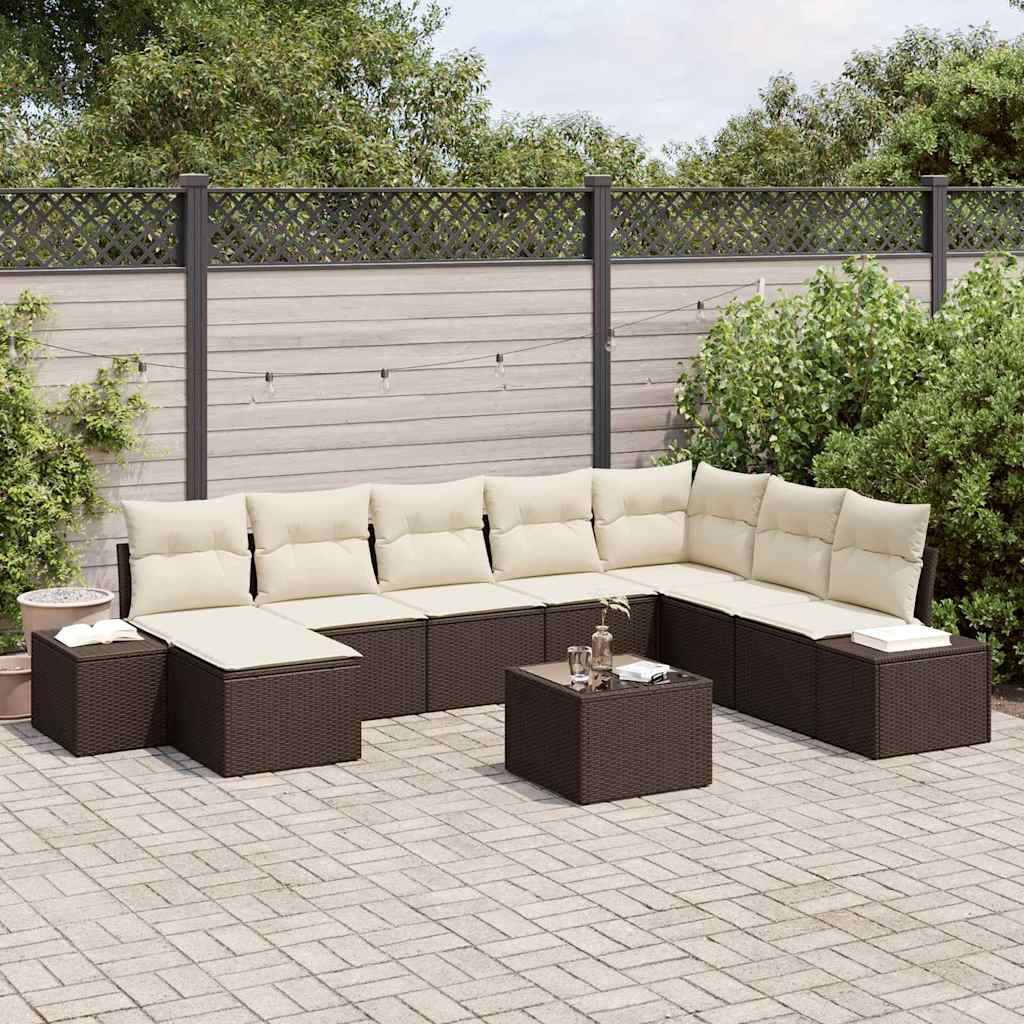 Garten-Sofa-Set 8 stk. Braun und Creme Poly-Rattan