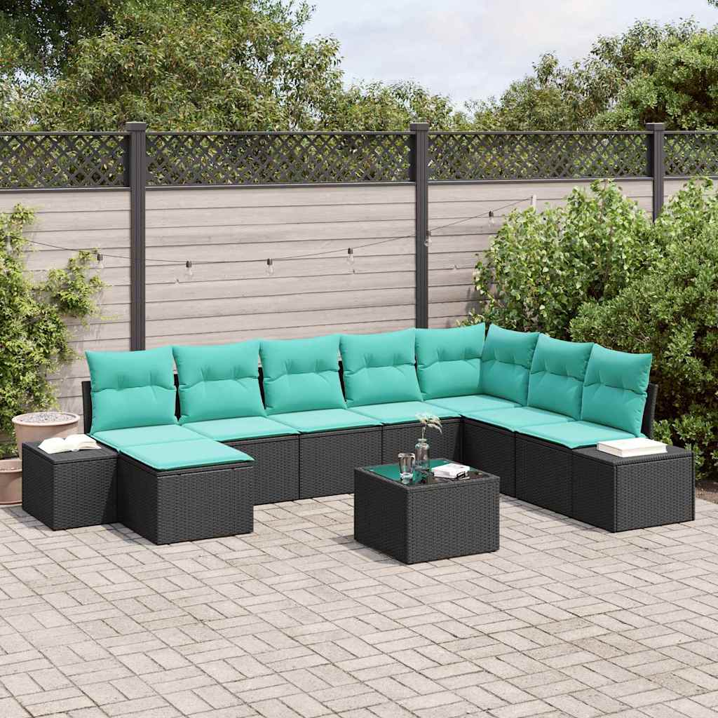 Gartensofa-set 8 stk. Schwarz und Türkis Poly-Rattan