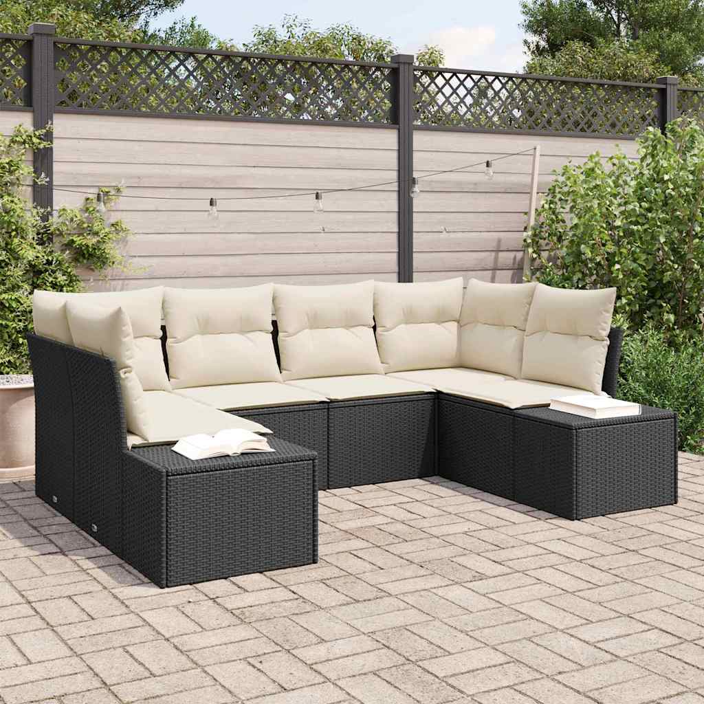 Gartensofa-set 6 stk. 6-Sitzanzahl Schwarz und Creme