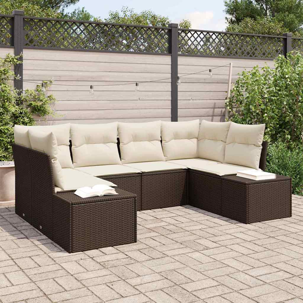 Gartensofa-set 6 stk. 6-Sitzanzahl Braun und Creme Poly Rattan