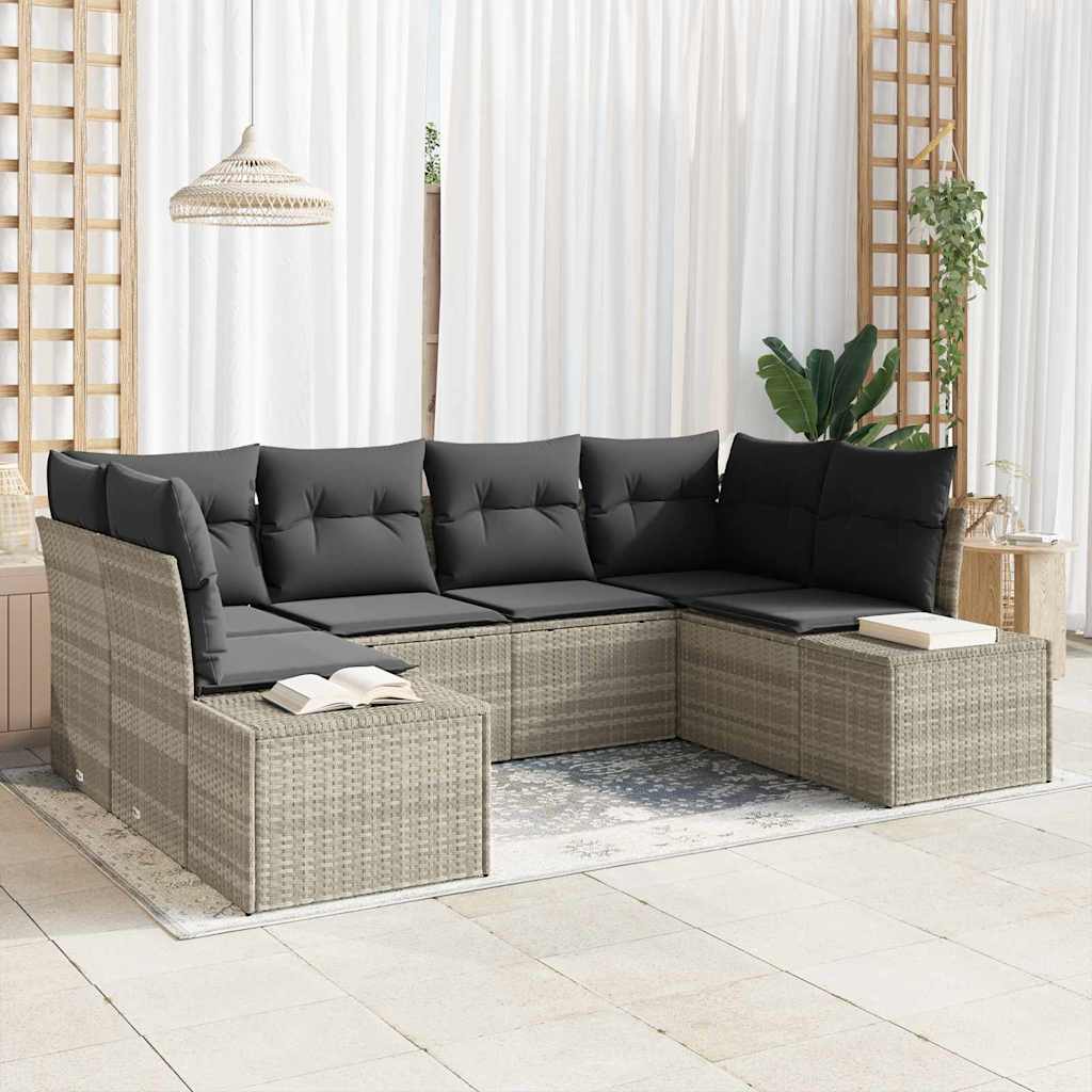 Gartensofa-set 6 stk. 6-Sitzanzahl Hellgrau Poly Rattan
