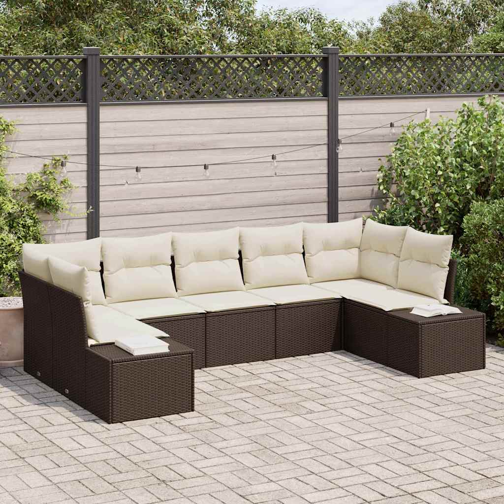 Gartensofa-set 7 stk. 7-Sitzanzahl Braun und Creme Poly Rattan