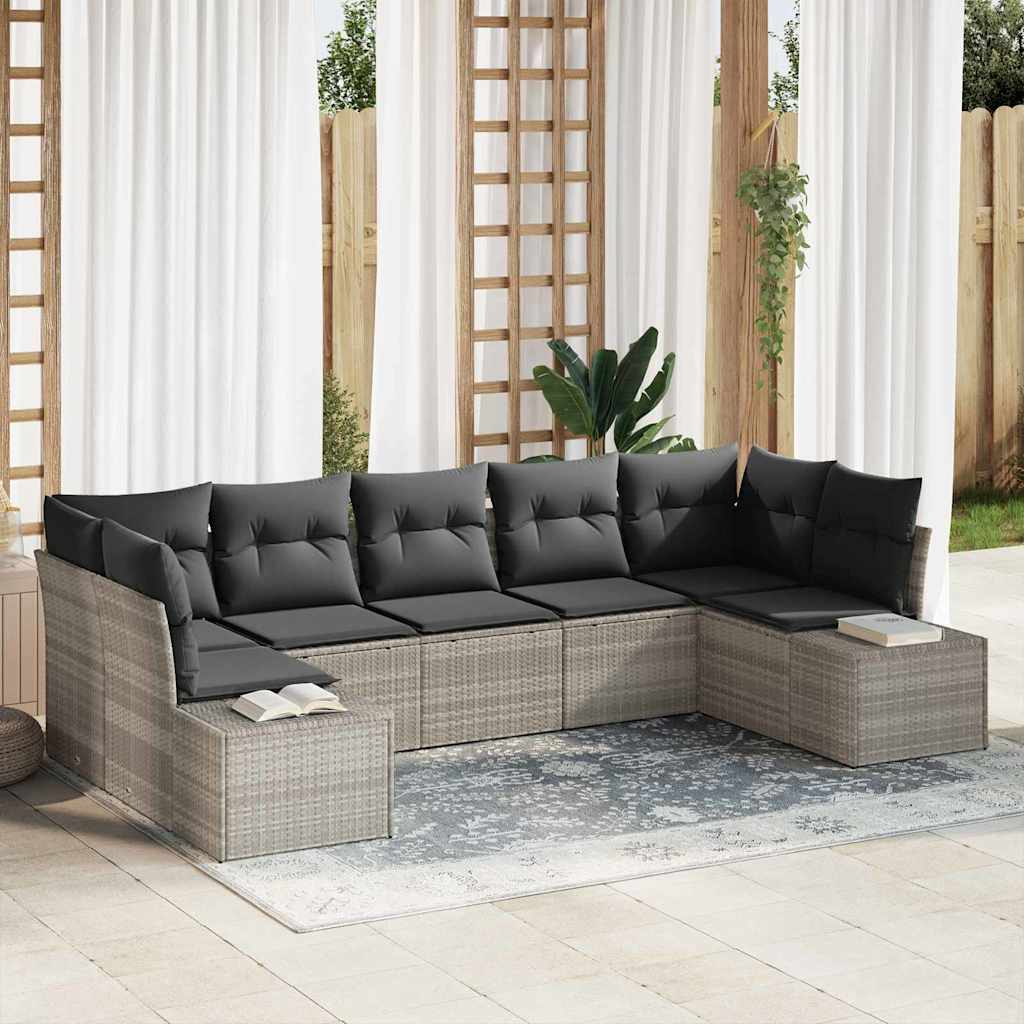 Gartensofa-set 7 stk. 7-Sitzanzahl Hellgrau Poly Rattan