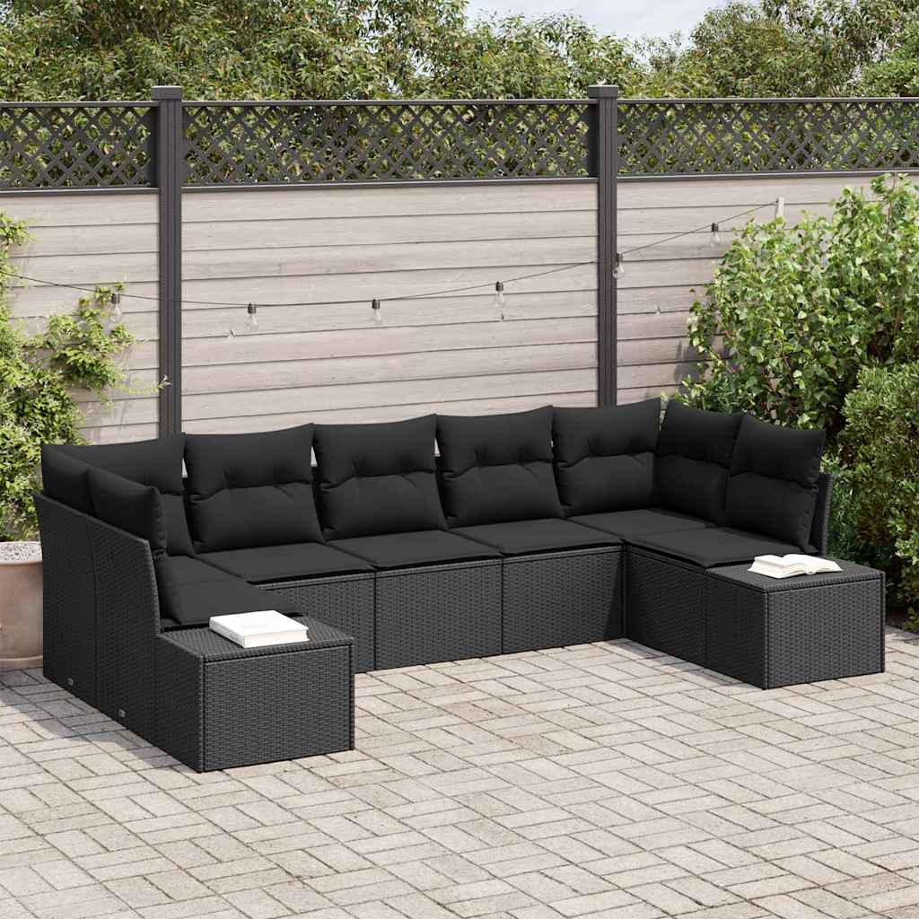 Gartensofa-set 7 stk. 7-Sitzanzahl Schwarz Poly Rattan