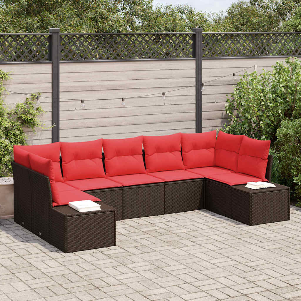 Gartensofa-set 7 stk. 7-Sitzanzahl Braun und Rot Poly Rattan