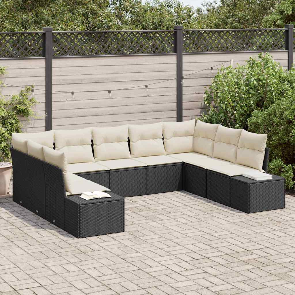 Gartensofa-set 9 stk. 8-Sitzanzahl Schwarz und Creme Polyrattan