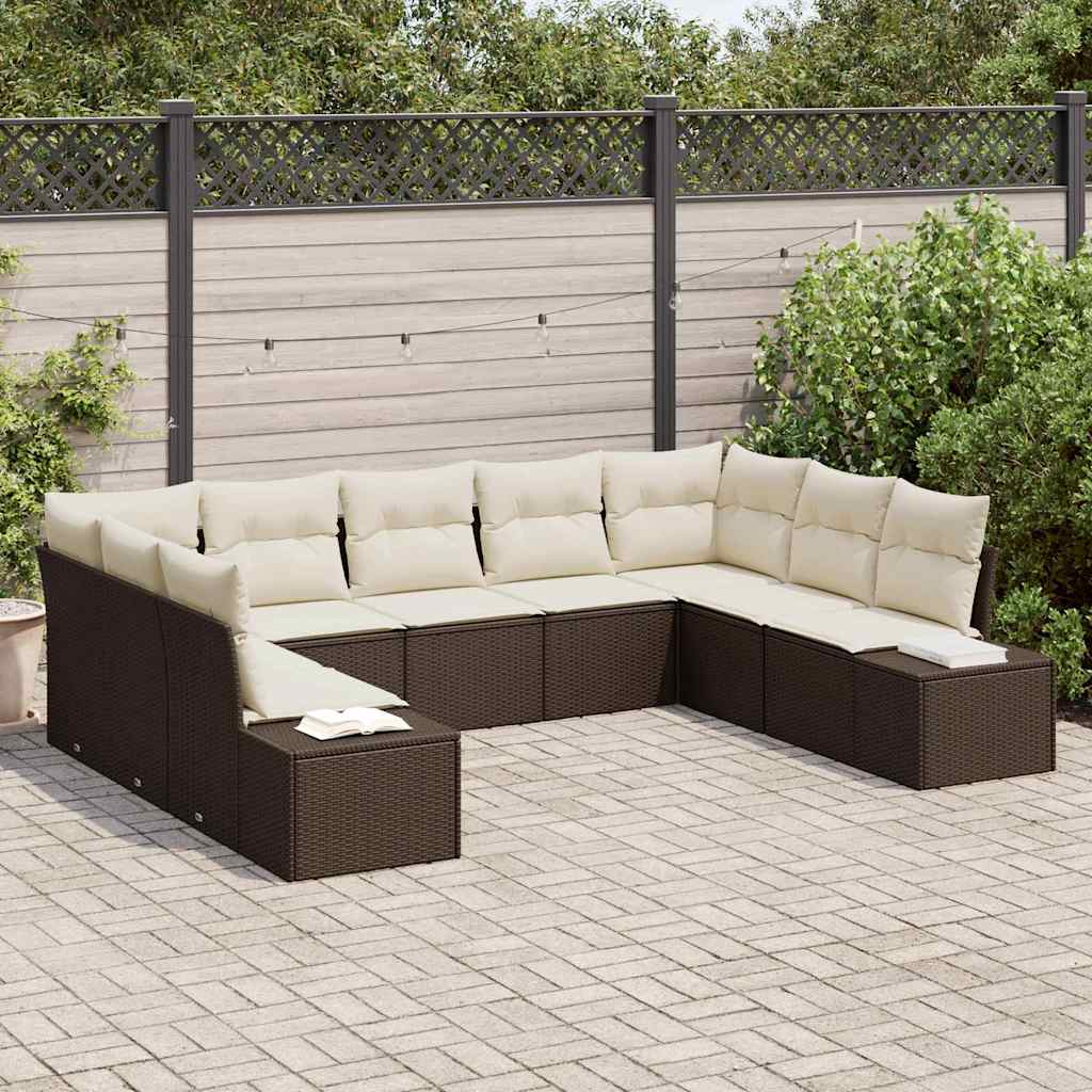 Gartensofa-set 9 stk. 8-Sitzanzahl Braun und Creme Polyrattan
