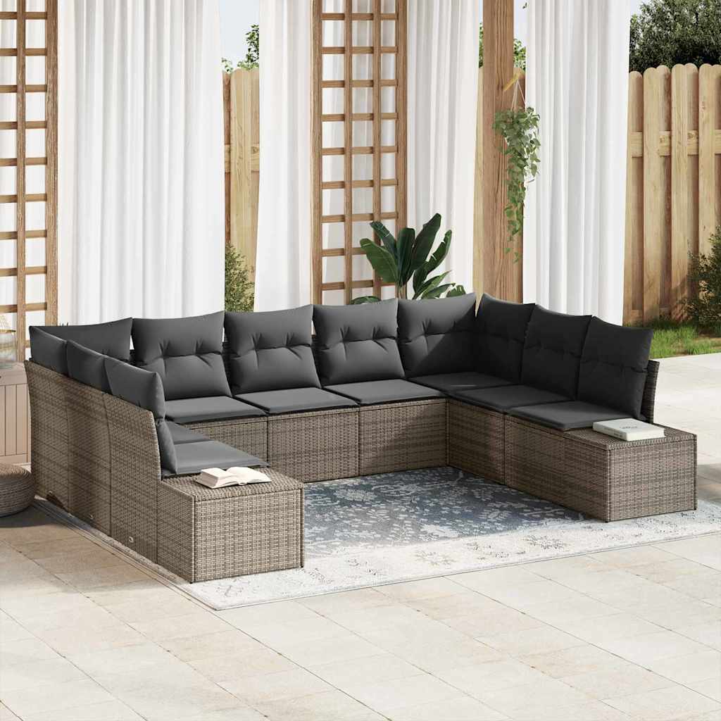 Gartensofa-set 9 stk. 8-Sitzanzahl Grau Polyrattan