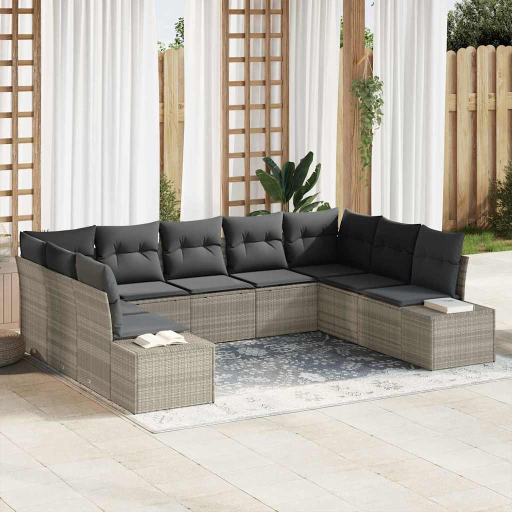 Gartensofa-set 9 stk. 8-Sitzanzahl Hellgrau Polyrattan