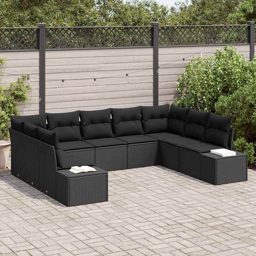 Gartensofa-set 9 stk. 8-Sitzanzahl Schwarz Polyrattan
