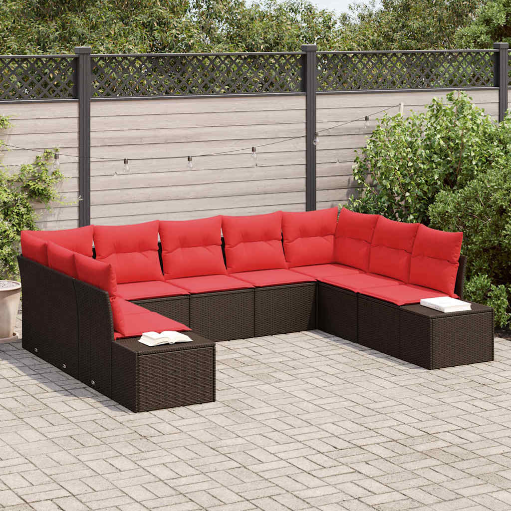 Gartensofa-set 9 stk. 8-Sitzanzahl Braun und Rot Polyrattan