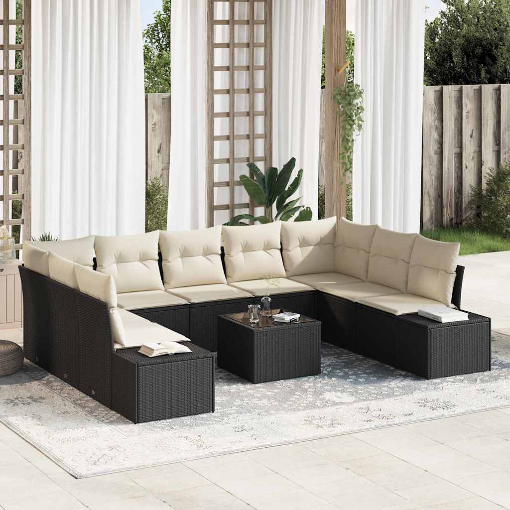 Gartensofa-set 9 stk. 8-Sitzanzahl Schwarz und Creme Polyrattan