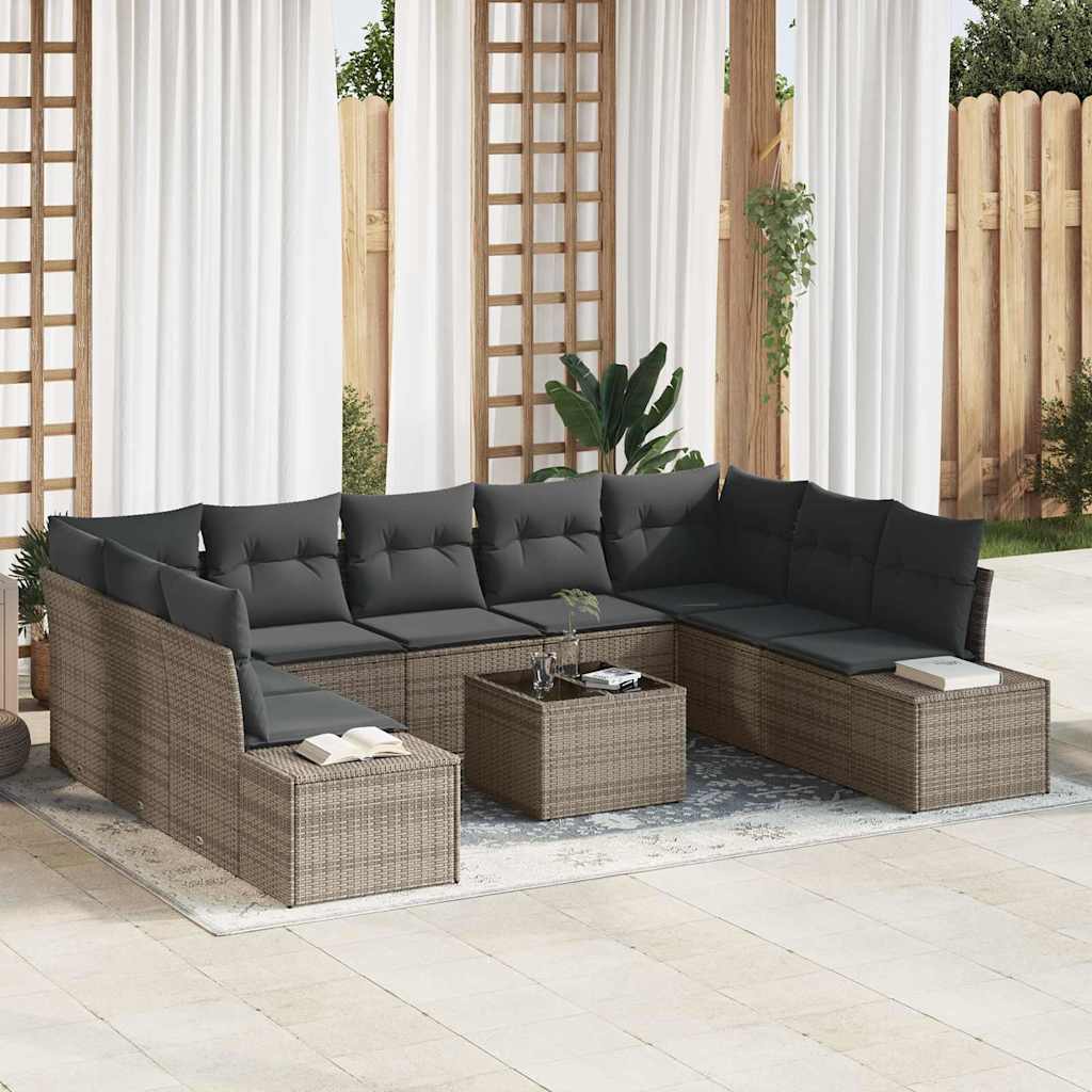 Gartensofa-set 9 stk. 8-Sitzanzahl Grau Polyrattan