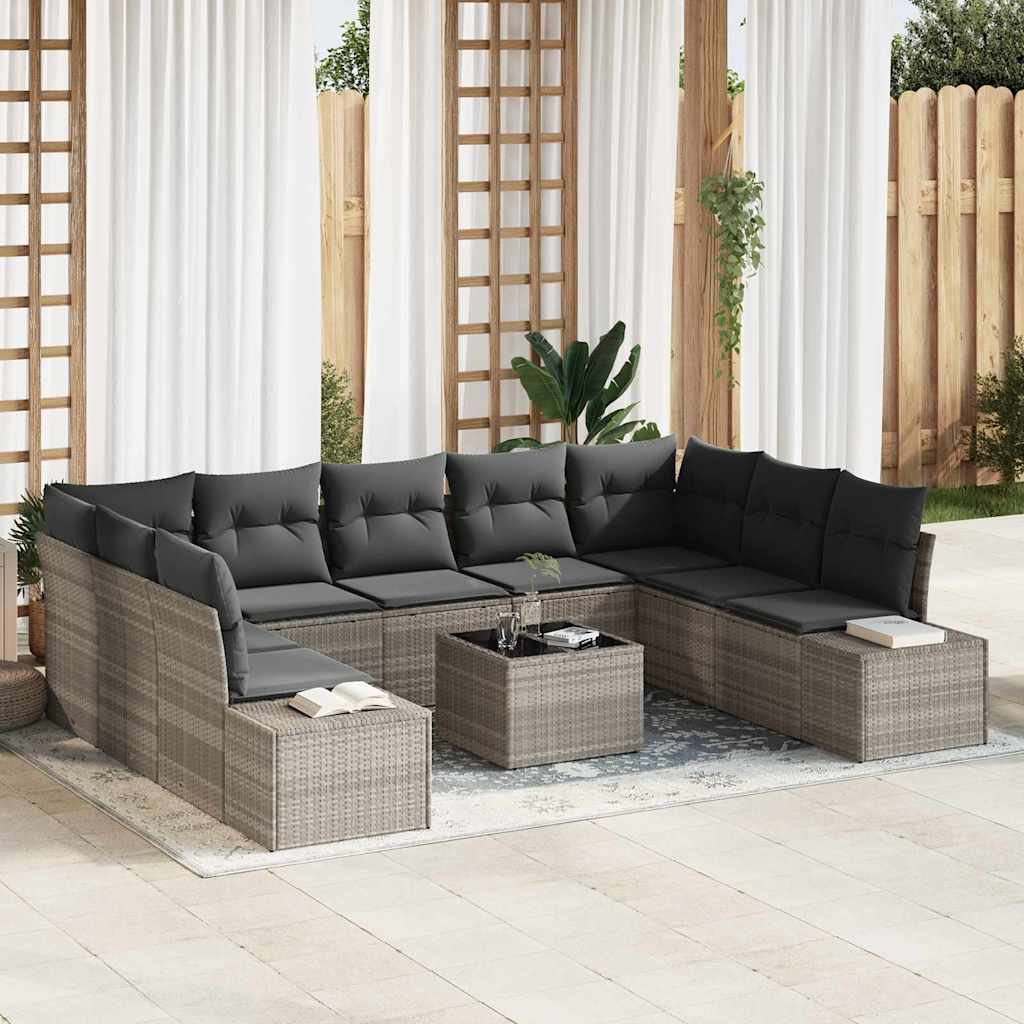 Gartensofa-set 9 stk. 8-Sitzanzahl Hellgrau Polyrattan