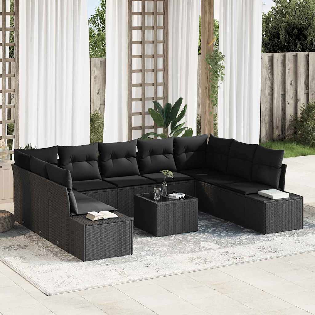 Gartensofa-set 9 stk. 8-Sitzanzahl Schwarz Polyrattan