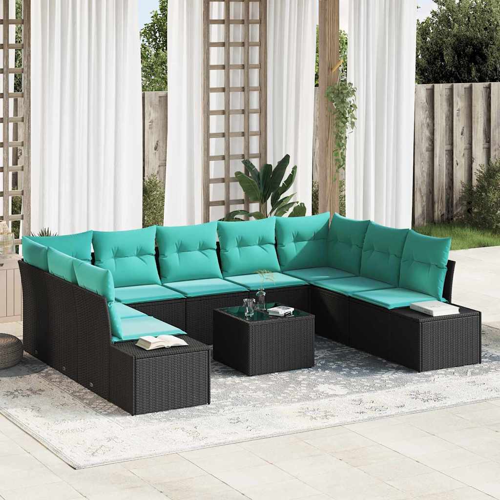 Gartensofa-set 9 stk. 8-Sitzanzahl Schwarz und Türkis