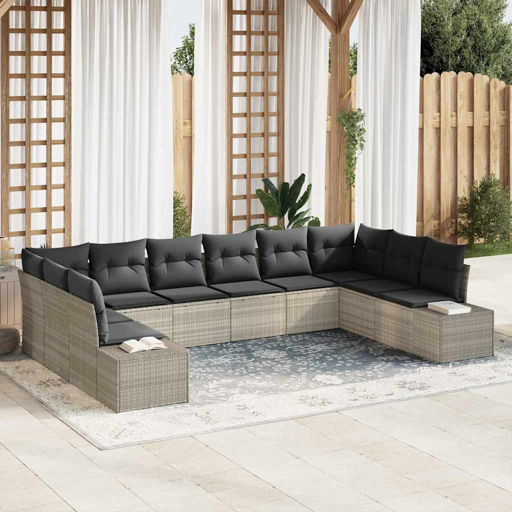Gartensofa-set 10 Stk. 9-Sitzanzahl Hellgrau Polyrattan