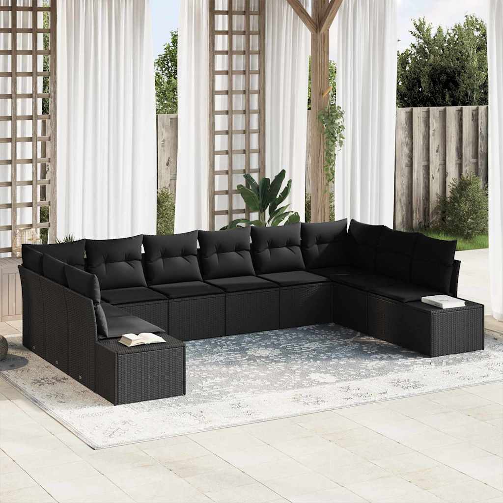 Gartensofa-set 10 Stk. 9-Sitzanzahl Schwarz Polyrattan