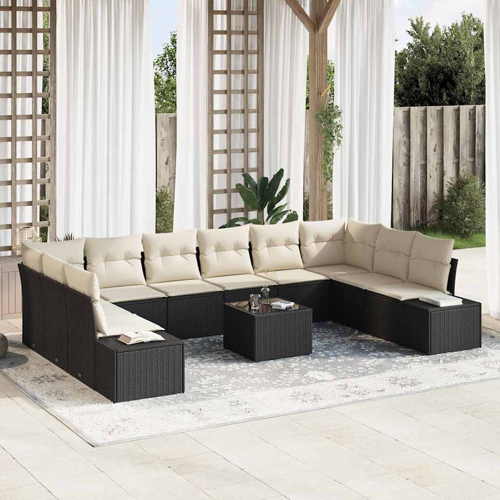 Gartensofa-set 10 Stk. 9-Sitzanzahl Schwarz und Creme