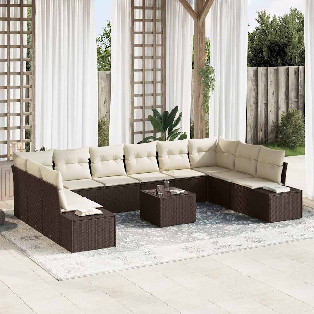 Gartensofa-set 10 Stk. 9-Sitzanzahl Braun und Creme Polyrattan