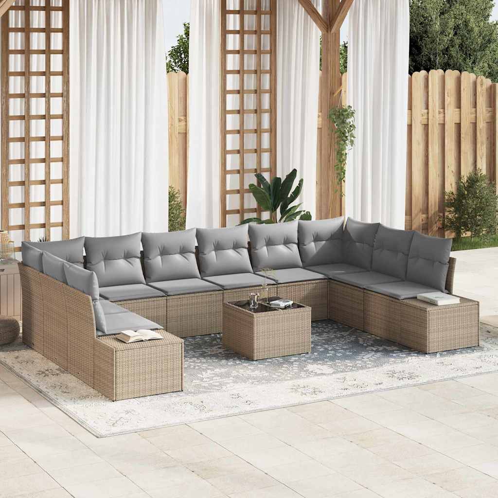 Gartensofa-set 10 Stk. 9-Sitzanzahl Beige und Hellgrau