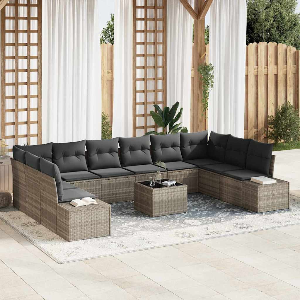 Gartensofa-set 10 Stk. 9-Sitzanzahl Hellgrau Polyrattan