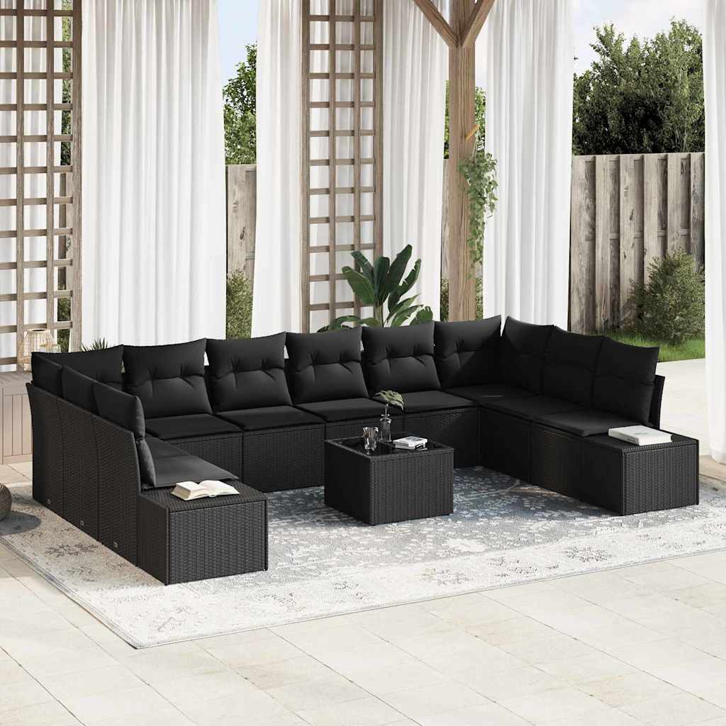 Gartensofa-set 10 Stk. 9-Sitzanzahl Schwarz Polyrattan