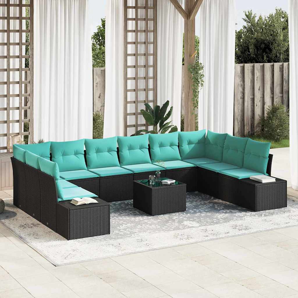 Gartensofa-set 10 stk. 9-Sitzanzahl Schwarz und Türkis
