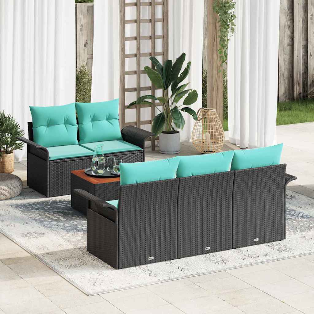 Gartensofa-set 6 Stk. 5-Sitzanzahl Schwarz und Türkis