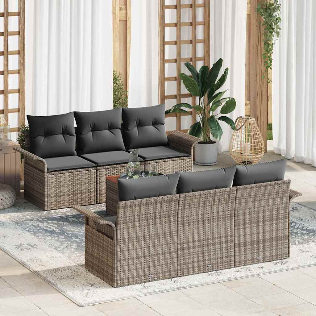 Gartensofa-set 7 stk. 6-Sitzanzahl Grau Poly-Rattan