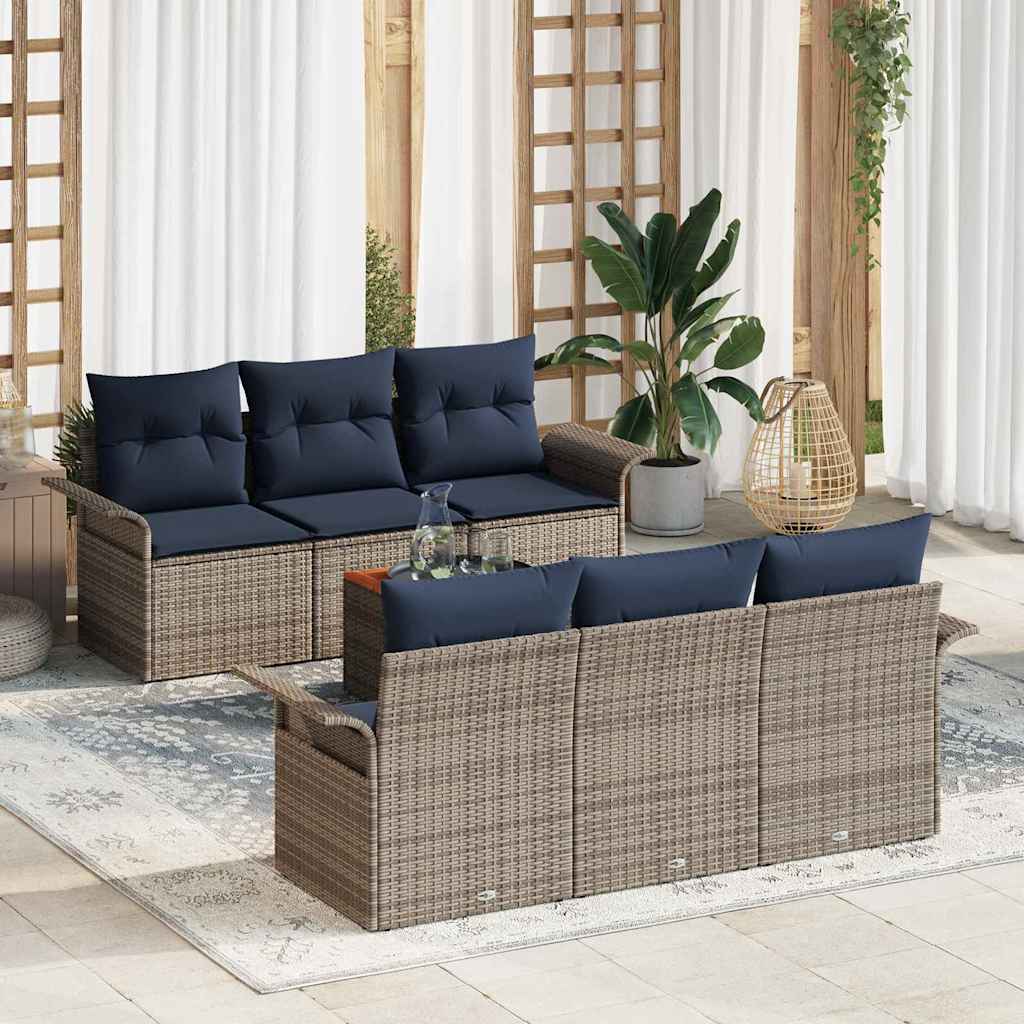Gartensofa-set 7 Stk. 6-Sitzanzahl Grau und Marineblau