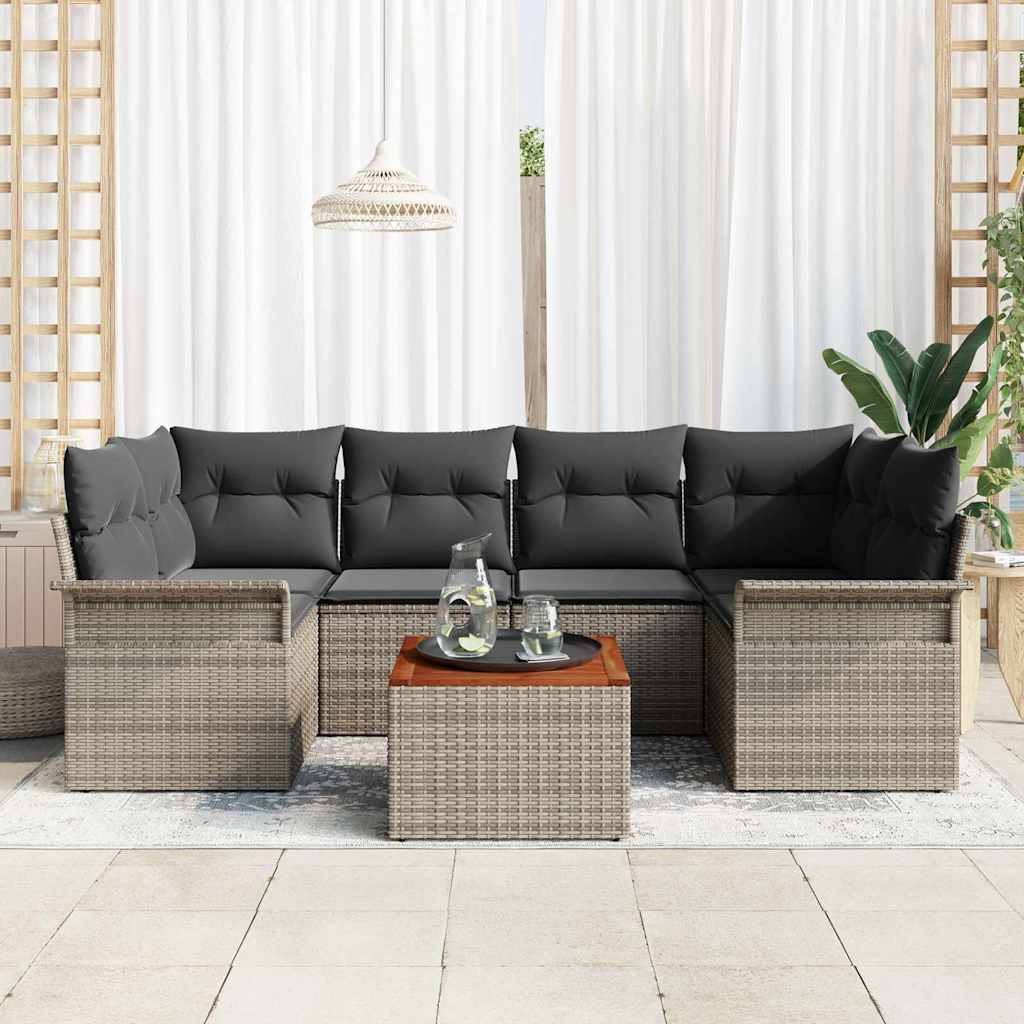 Gartensofa-set 7 stk. 6-Sitzanzahl Grau Poly-Rattan