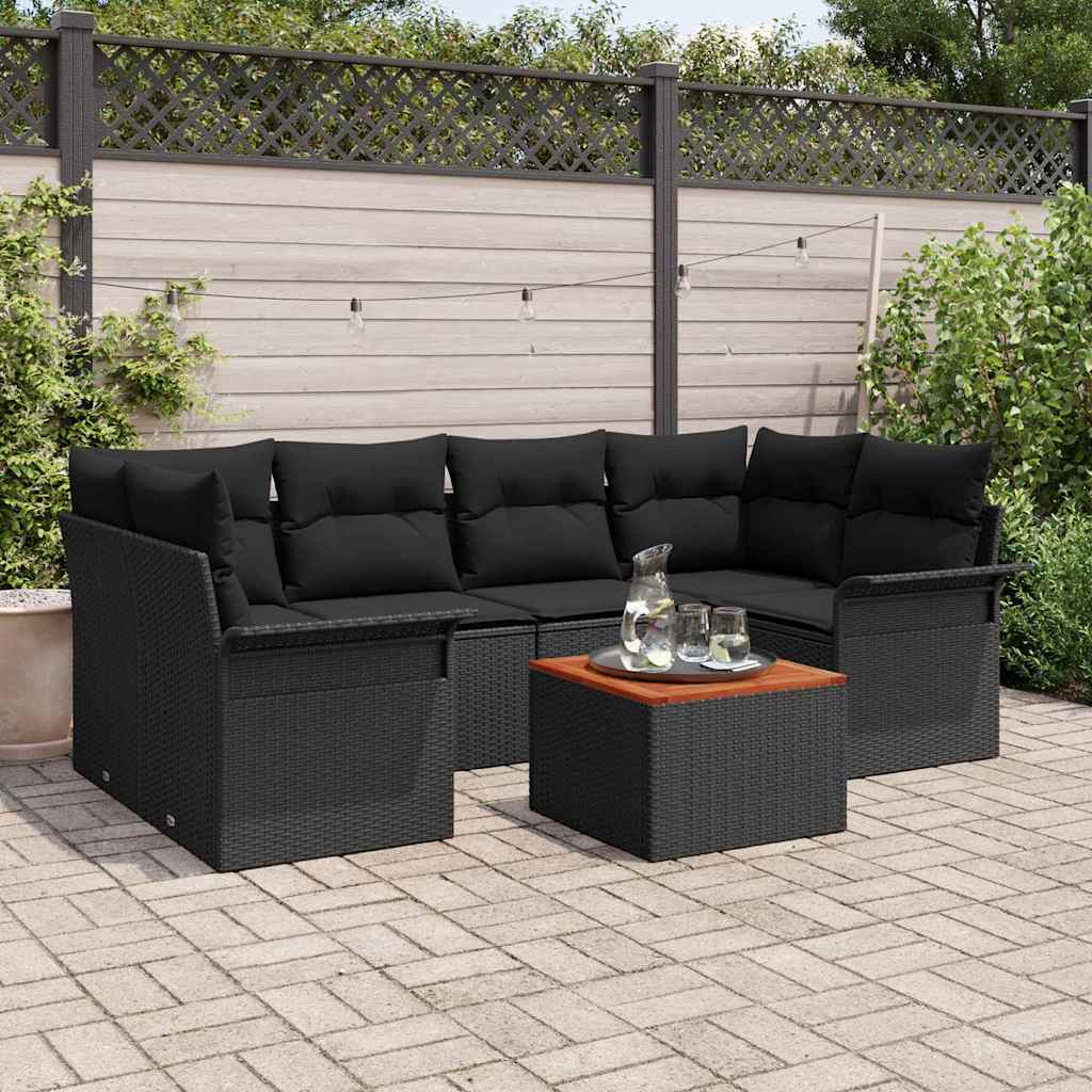 Gartensofa-set 7 stk. 6-Sitzanzahl Schwarz Poly-Rattan