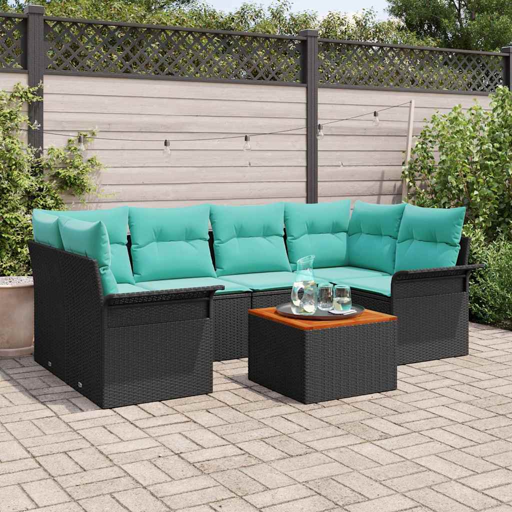 Gartensofa-set 7 Stk. 6-Sitzanzahl Schwarz und Türkis