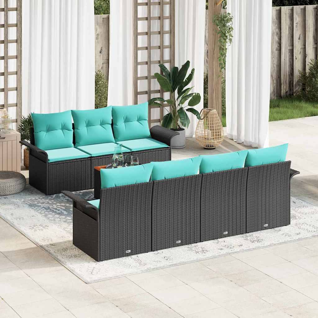 Gartensofa-set 8 stk. 7-Sitzanzahl Schwarz und Türkis