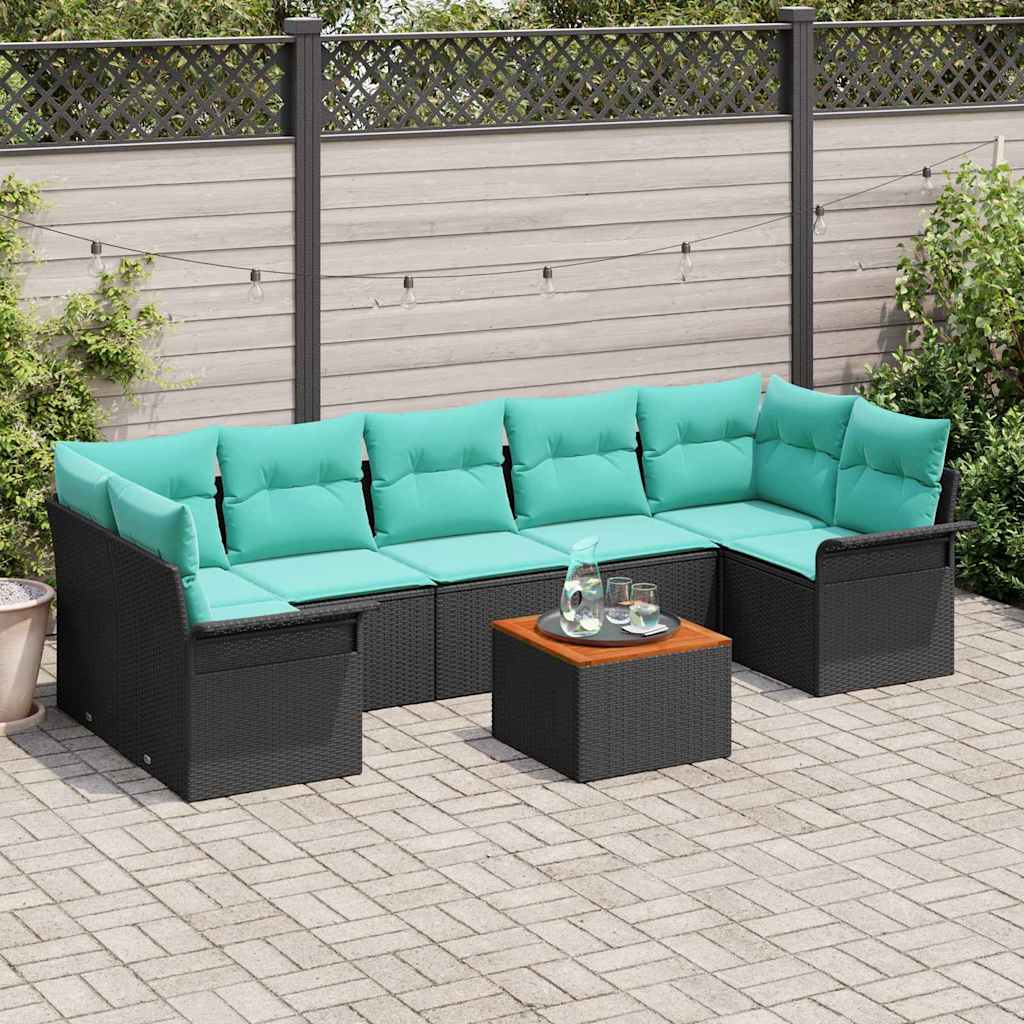 Gartensofa-set 8 stk. 7-Sitzanzahl Schwarz und Türkis