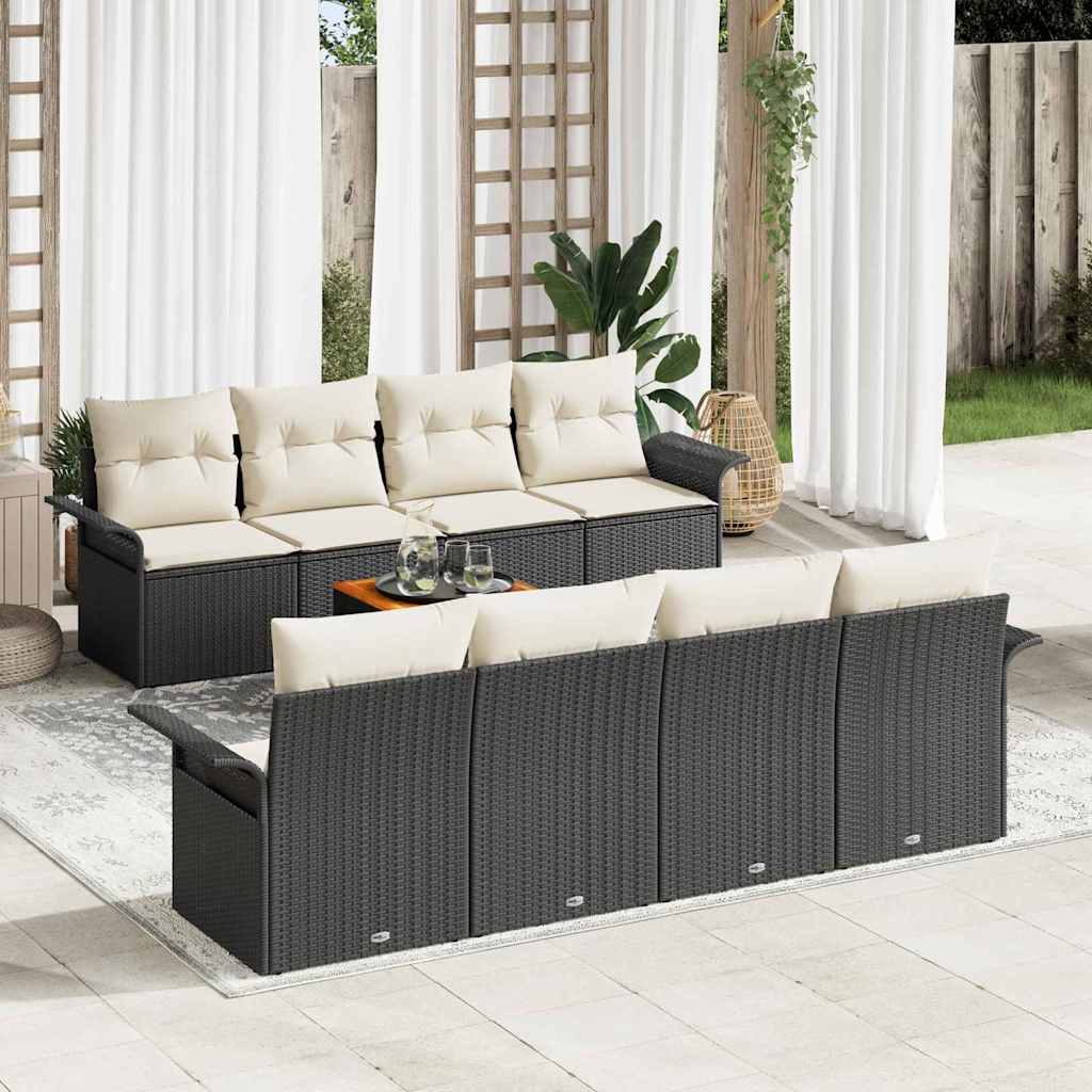 Gartensofa-set 9 Stk. Schwarz und Creme Poly-Rattan