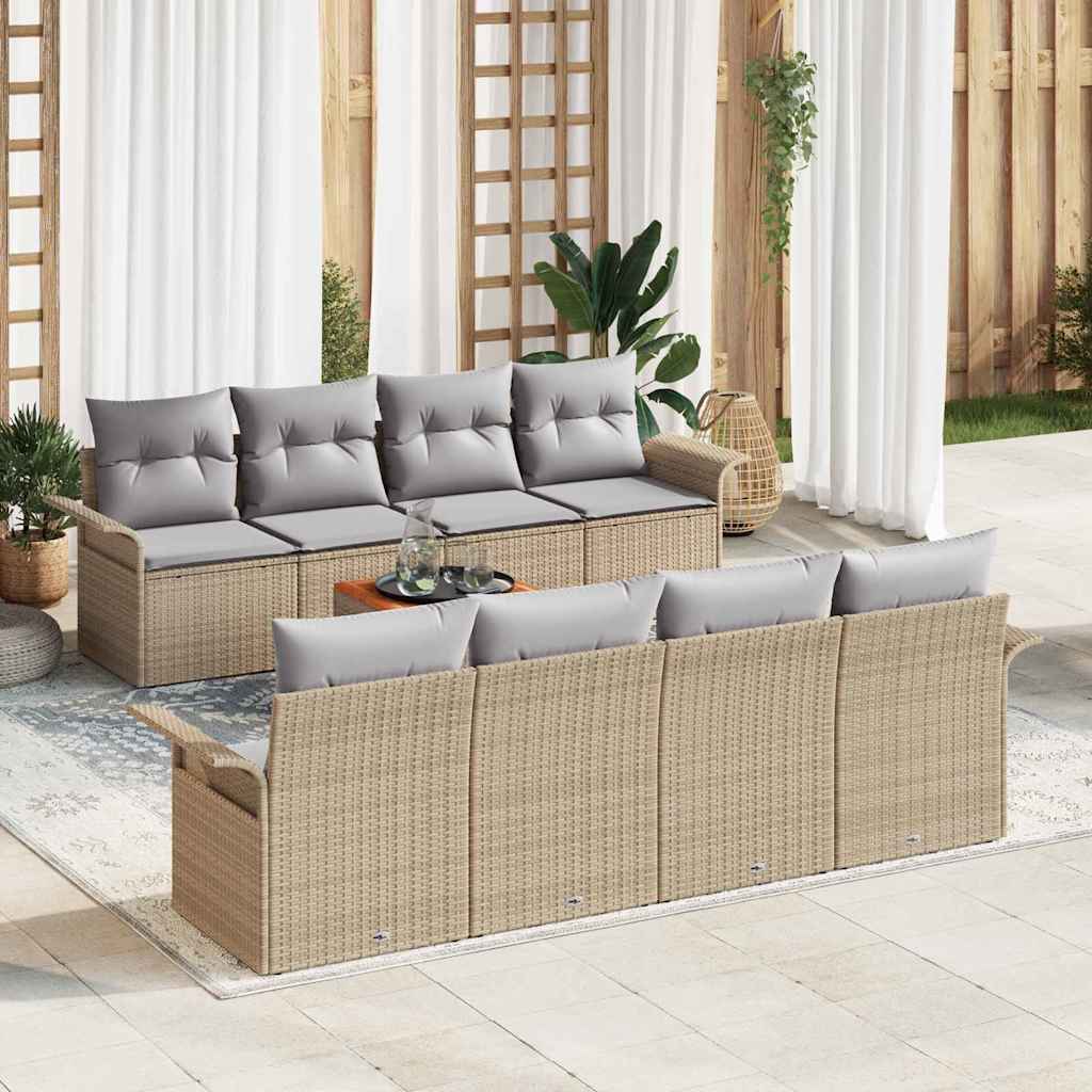Gartensofa-set 9 Stk. Beige und Hellgrau Poly-Rattan