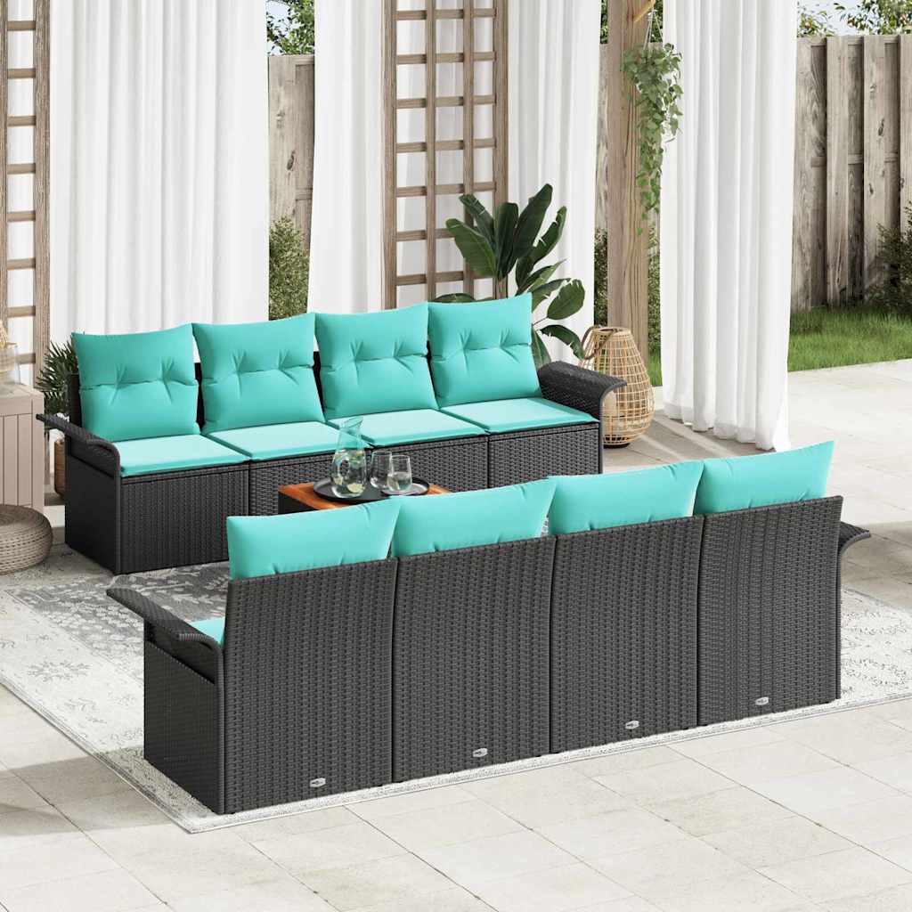 Gartensofa-set 9 stk. 8-Sitzanzahl Schwarz und Türkis