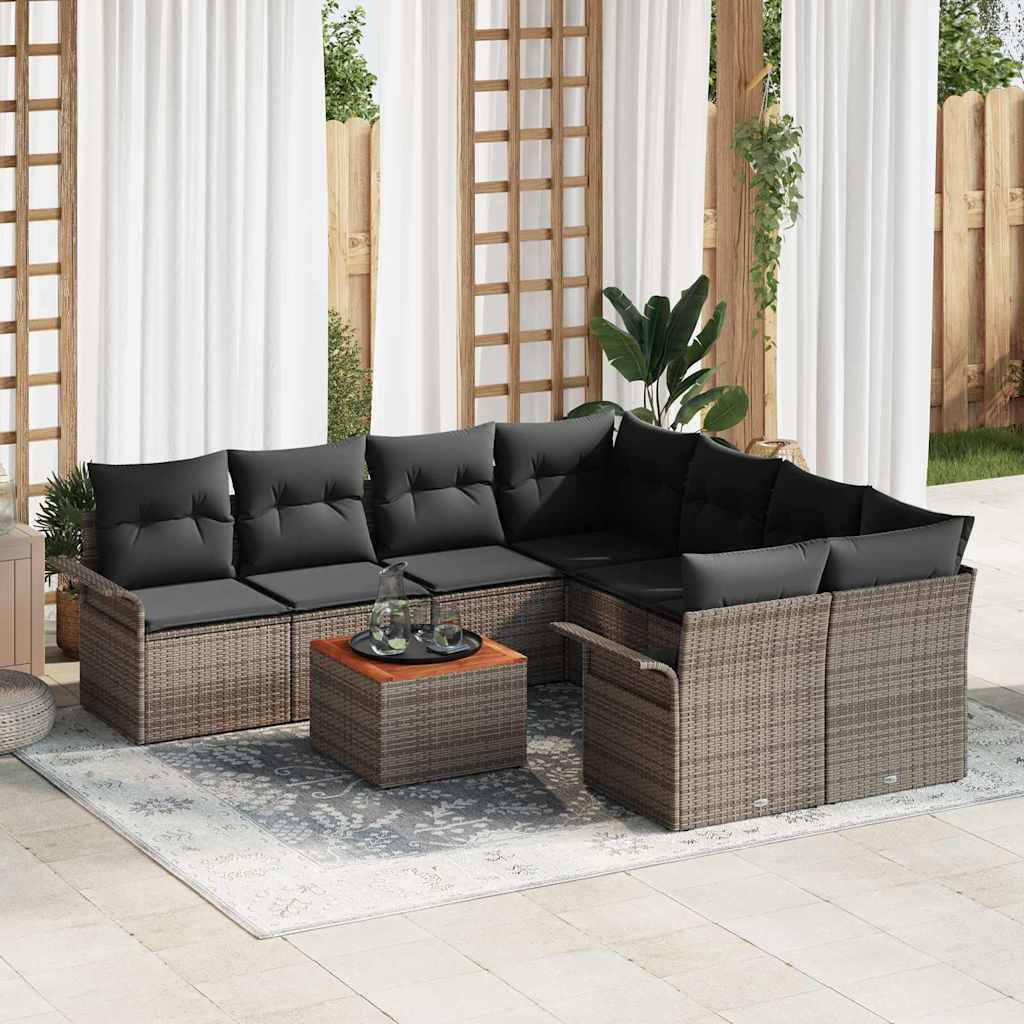 Gartensofa-set 9 stk. 8-Sitzanzahl Grau Poly-Rattan