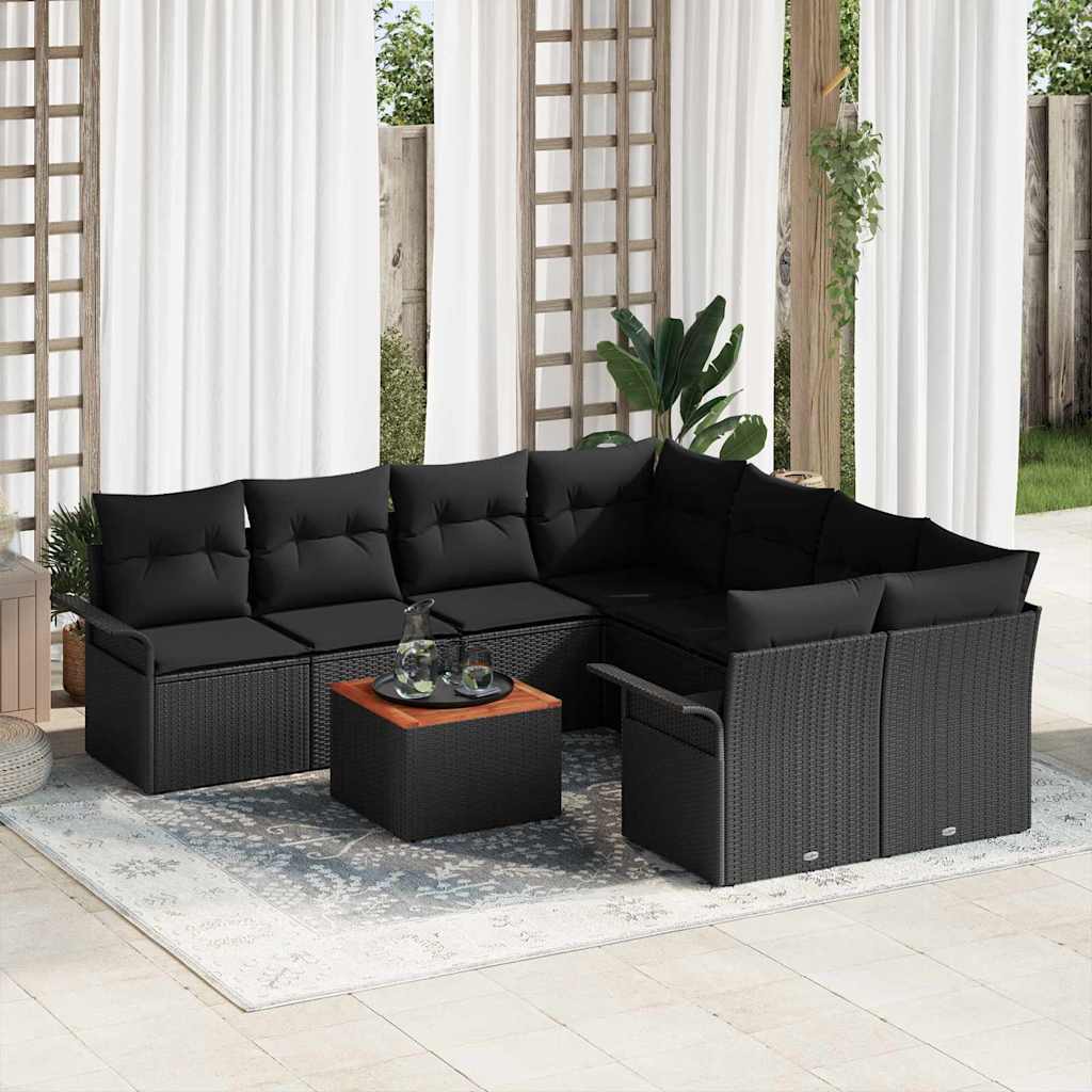 Gartensofa-set 9 stk. 8-Sitzanzahl Schwarz Poly-Rattan