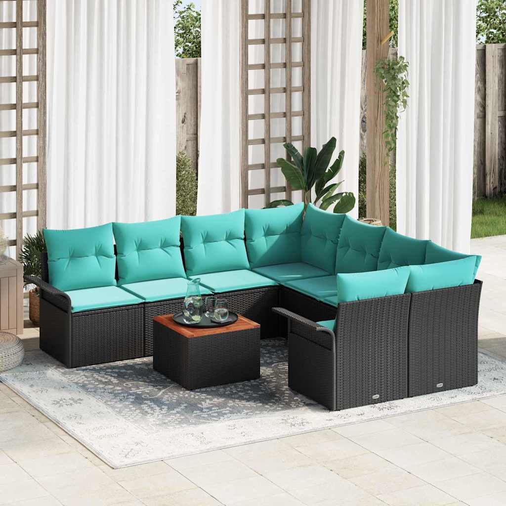 Gartensofa-set 9 Stk. 8-Sitzanzahl Schwarz und Türkis