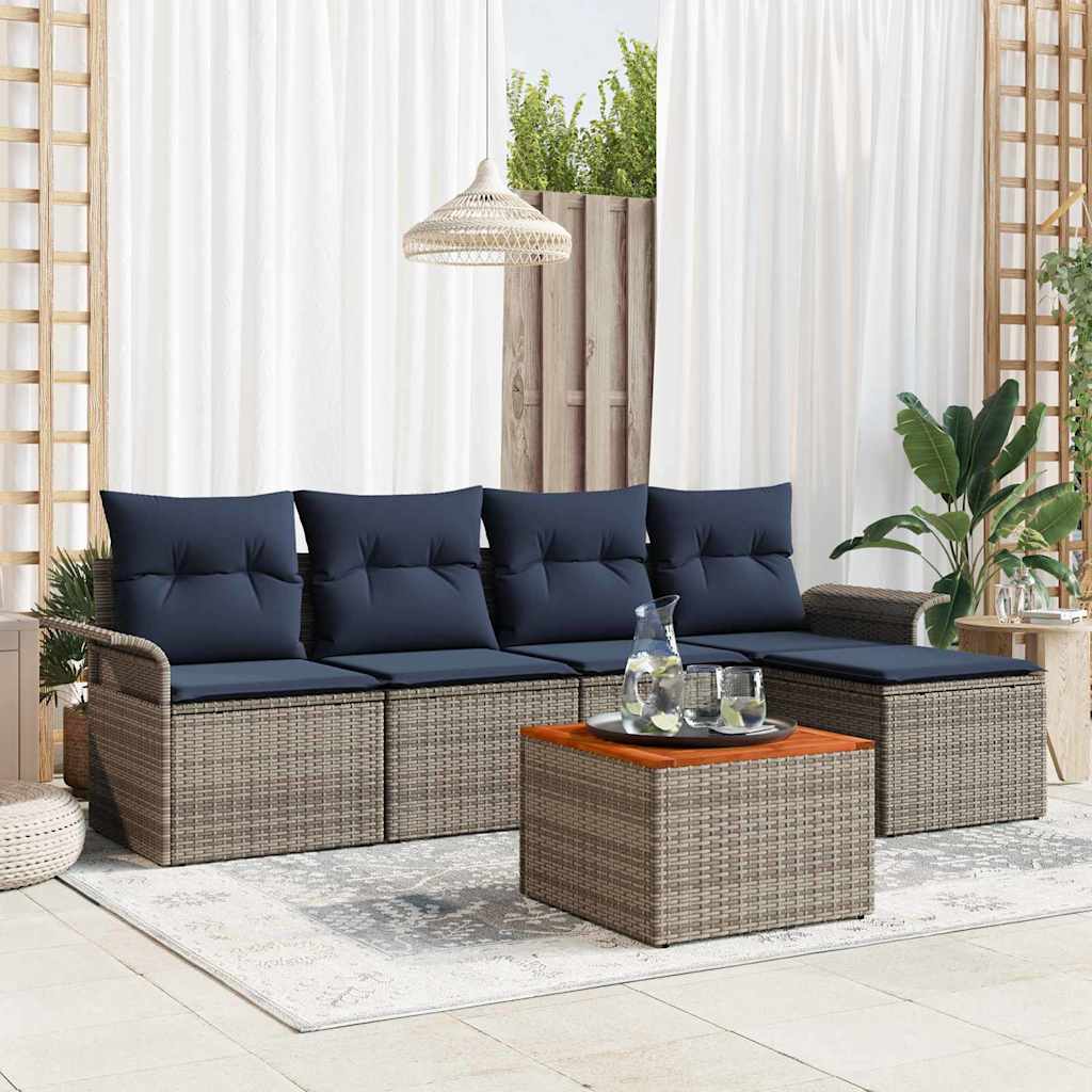 Gartensofa-set 6 stk. Grau und Marineblau Poly-Rattan