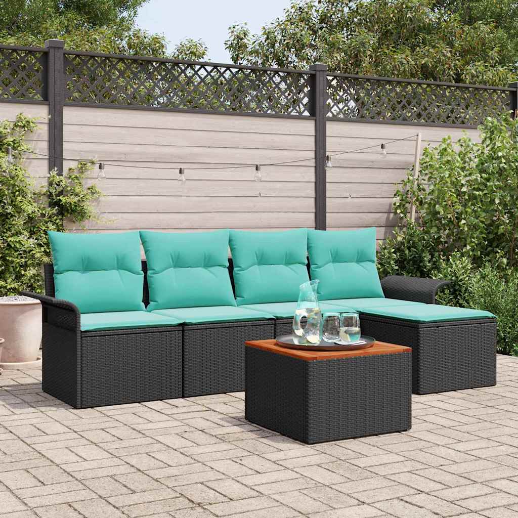 Gartensofa-set 6 stk. Schwarz und Türkis Poly-Rattan
