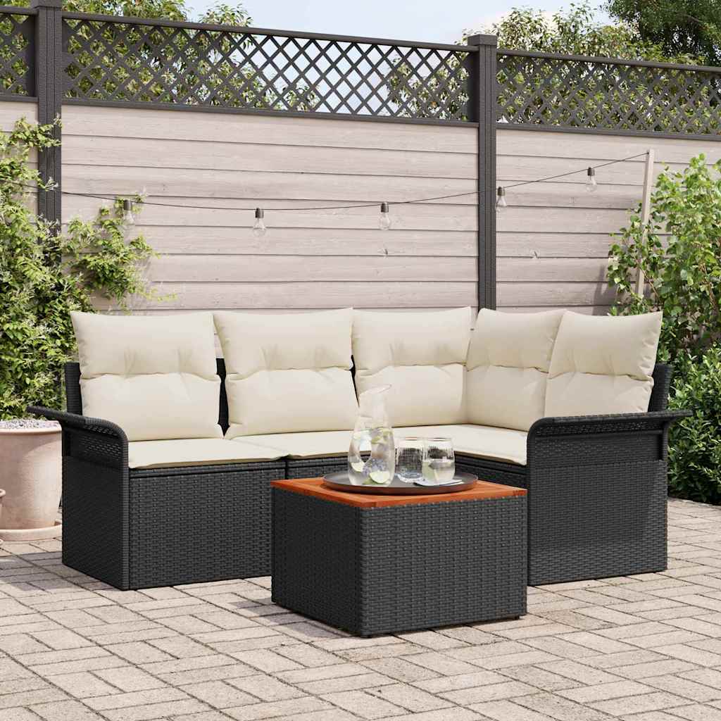 Gartensofa-set 5 Stk. 4-Sitzanzahl Schwarz und Creme