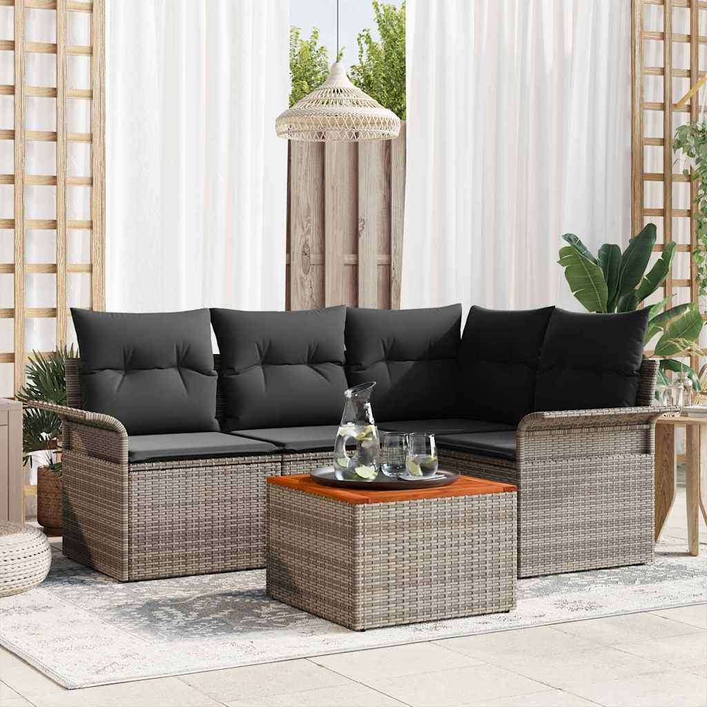 Gartensofa-set 5 Stk. 4-Sitzanzahl Grau Poly-Rattan