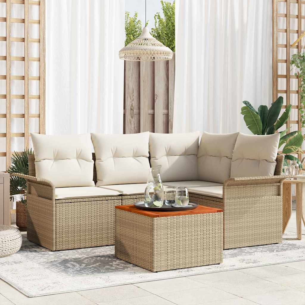 Gartensofa-set 5 Stk. 4-Sitzanzahl Beige und Creme Poly-Rattan