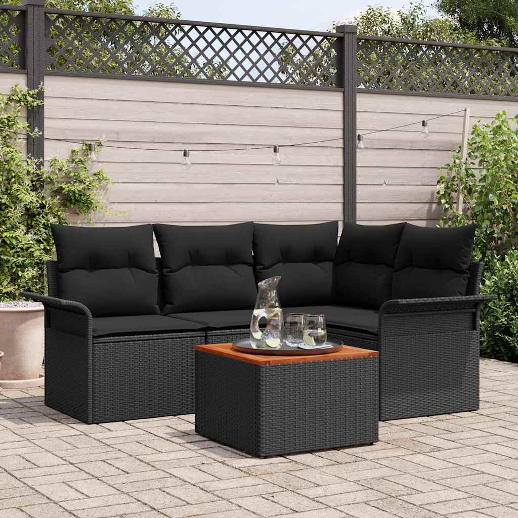 Gartensofa-set 5 Stk. 4-Sitzanzahl Schwarz Poly-Rattan
