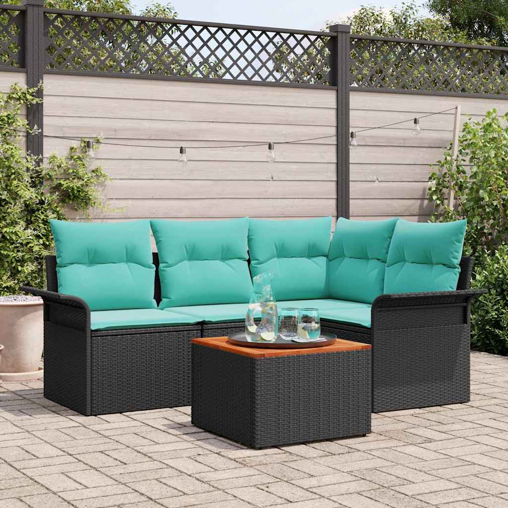 Gartensofa-set 5 Stk. 4-Sitzanzahl Schwarz und Türkis