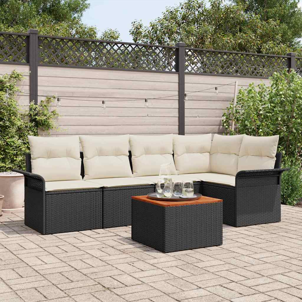 Gartensofa-set 6 Stk. 5-Sitzanzahl Schwarz und Creme